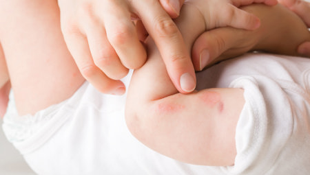 Hands pointing to a rash on a baby